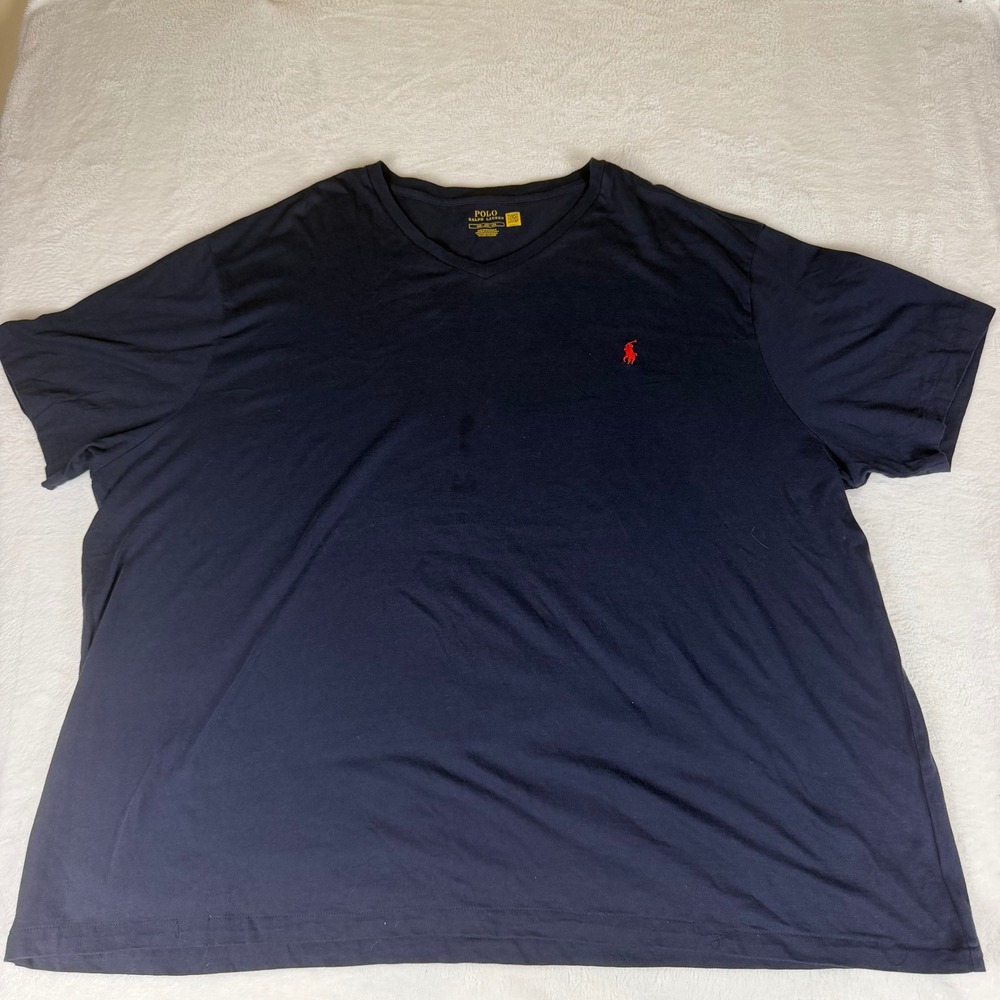 Polo Ralph Lauren 4XB Big & Tall Mens V-Neck T-Shirt Navy Blue Red Pony Logo